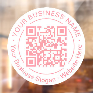 Modern Round QR Code Business Name Peach Pink