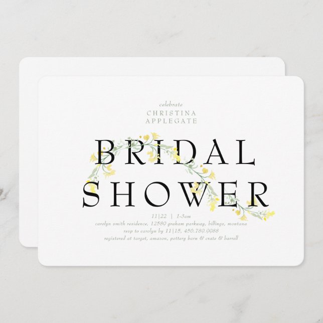 Modern Rounded Yellow Wildflower Bridal Shower Invitation (Front/Back)