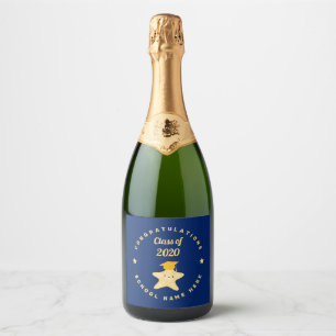 Modern Royal Blue and Gold Graduation Star Sparkling Wine Label