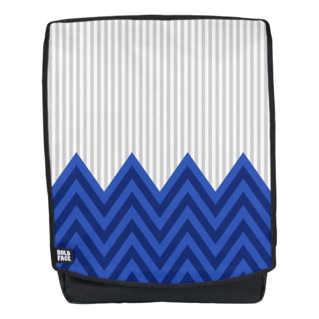 Modern Royal Blue Chevron Grey Stripes Pattern Backpack (Front)