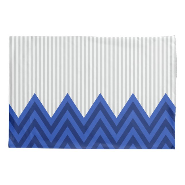 Modern Royal Blue Chevron Grey Stripes Pattern Pillowcase (Back)