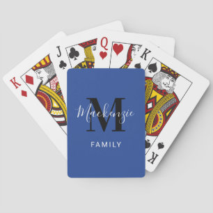 Modern Royal Blue Custom Family Monogram Initial Playing Cards