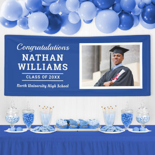 Modern Royal Blue Custom Graduation Photo Banner