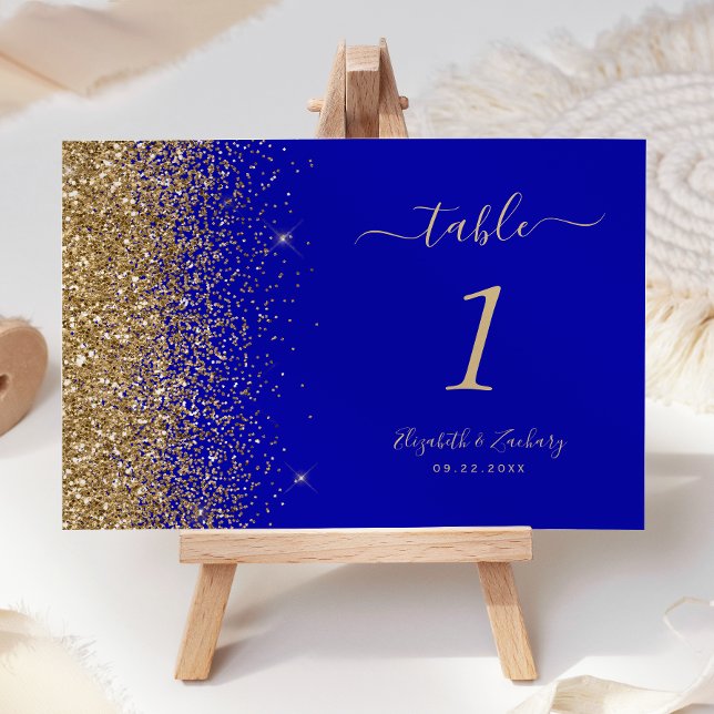 Modern Royal Blue Gold Glitter Edge Wedding Table Number (Creator Uploaded)