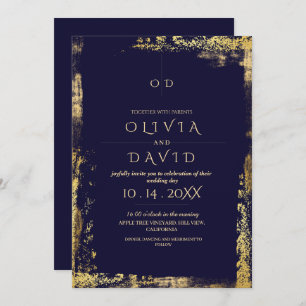 Modern Royal Blue Gold Wedding Invitation