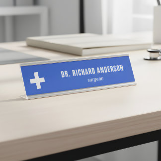 Modern Royal Blue Medical Officer Desk Name Plate