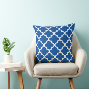 Modern Royal Blue Moroccan Quatrefoil Pattern Cushion