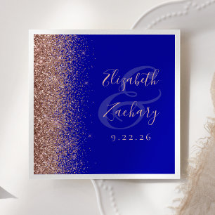 Modern Royal Blue Rose Gold Glitter Wedding Napkin