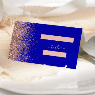 Modern Royal Blue Rose Gold Glitter Wedding Place Card