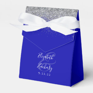 Modern Royal Blue Silver Glitter Wedding Favour Box