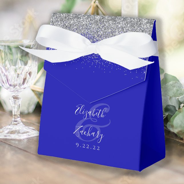 Modern Royal Blue Silver Glitter Wedding Favour Box (Creator Uploaded)