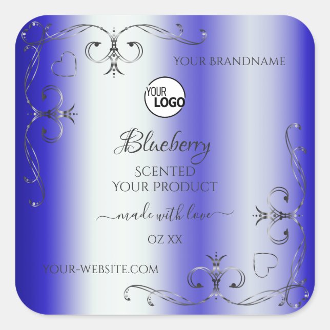 Modern Royal Blue Silver Ornate Product Label Logo (Front)