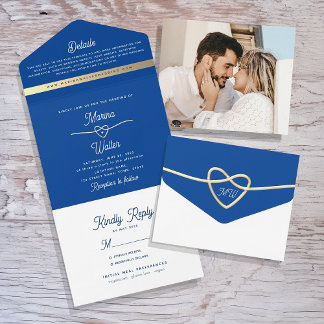 Modern Royal Blue Wedding All In One Invitation