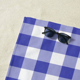 Modern Royal Blue White Gingham Pattern Beach Towel