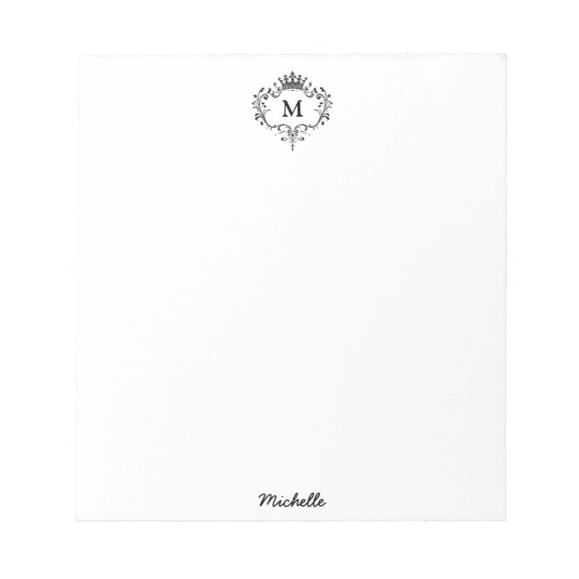 Modern Royal Crest Emblem Monogram Script Name     Notepad (Front)