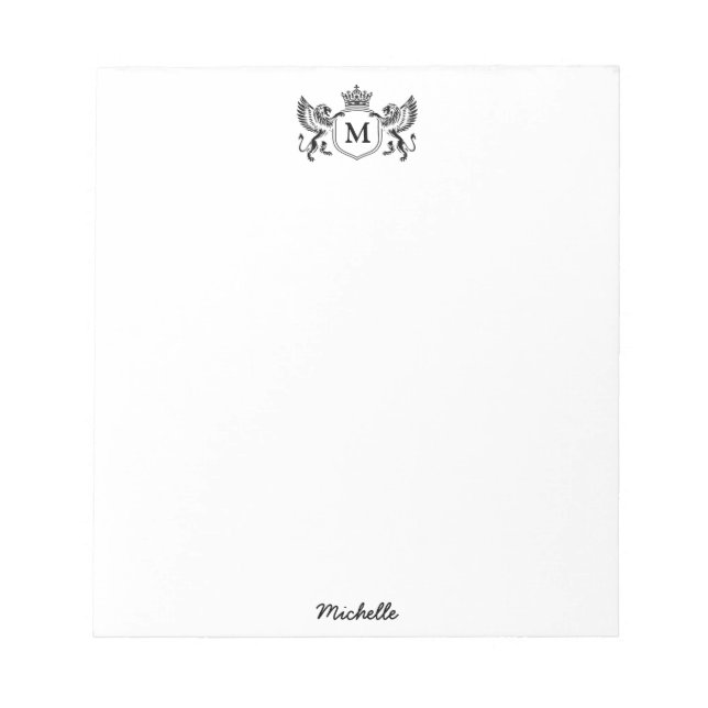 Modern Royal Crown Emblem Lions Monogram Script    Notepad (Front)
