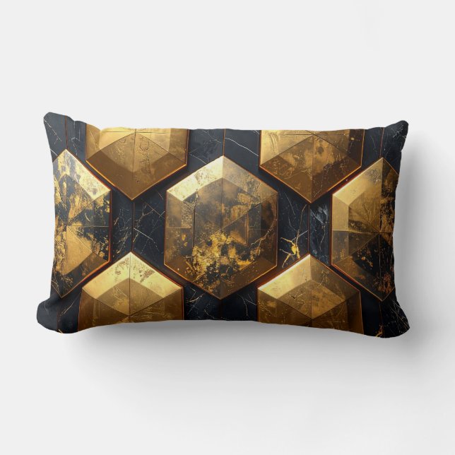 Modern Royal Geometric Gold Mosaic Pillow (Front)
