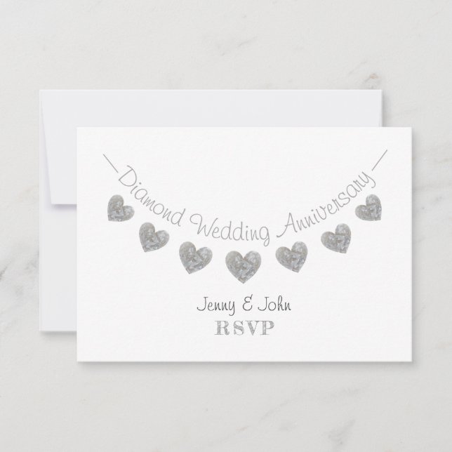 Modern RSVP 60th white diamond wedding anniversary Card (Front)
