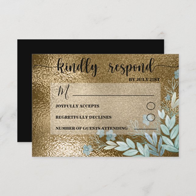 Modern RSVP Black & Gold Foliage Wedding (Front/Back)