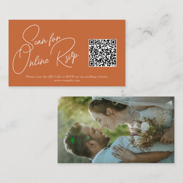 Modern RSVP card featuring photo and QR code (Front/Back)