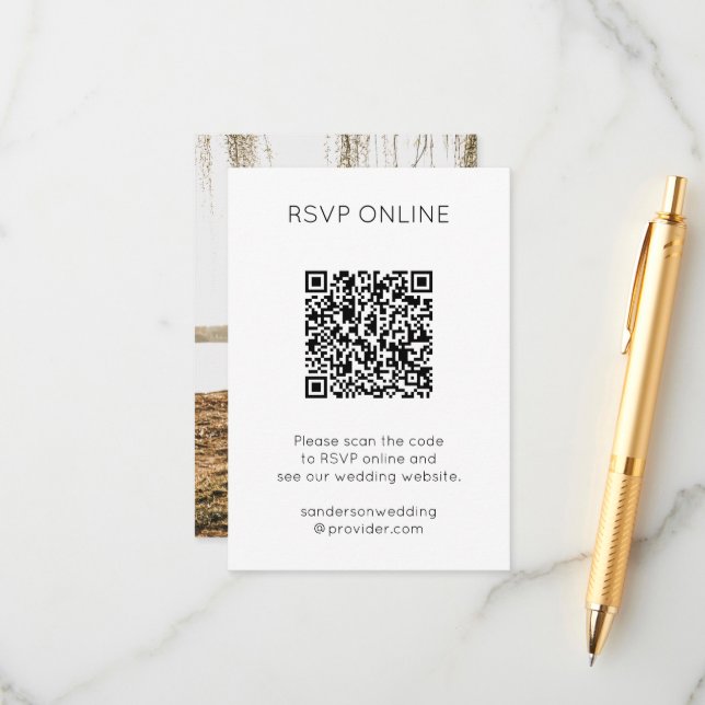 Modern RSVP Online QR Code Photo Enclosure Card (Front/Back In Situ)