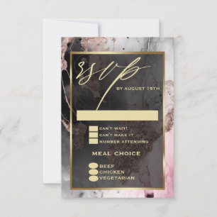 Modern RSVP Paint Abstract Rose Charcoal Gold Card