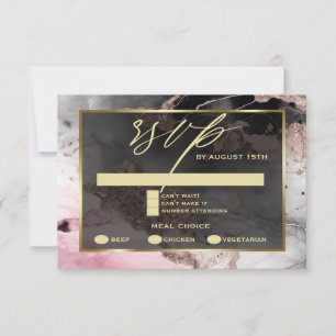 Modern RSVP Paint Abstract Rose Charcoal Gold Card