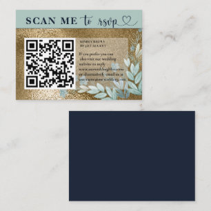 Modern RSVP QR Code Navy Blue & Gold Wedding   Enclosure Card