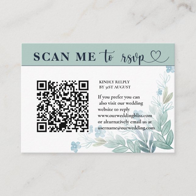 Modern RSVP QR Code Sage Green & White Wedding   Enclosure Card (Front)