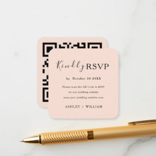 Modern Rsvp Website Qr Code Soft Peach Wedding Enclosure Card
