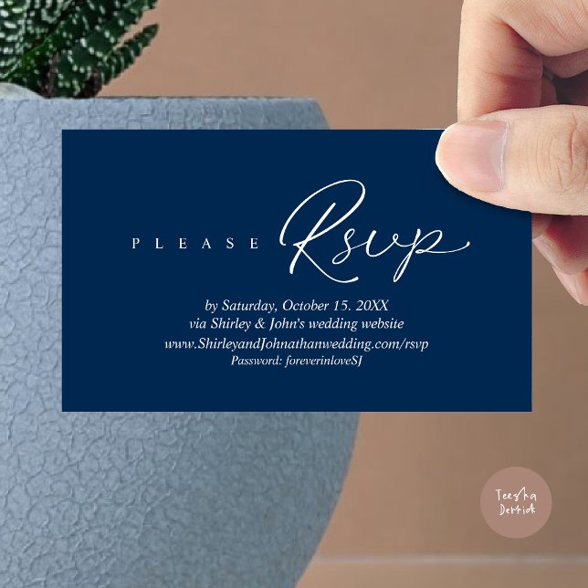 Modern RSVP Wedding Invitation, via Website Enclosure Card (Modern RSVP Wedding Invitation, via Website Enclosure Card, Phone, email, Navy Blue)