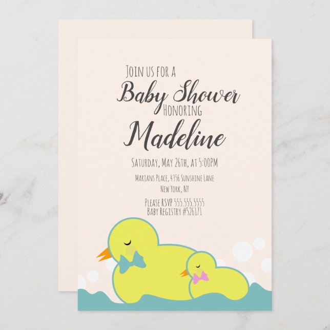 Modern  Rubber Ducks Beige  Baby Shower   Invitation (Front/Back)