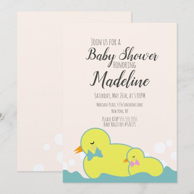 Modern  Rubber Ducks Beige  Baby Shower Rustic Invitation (Front/Back)