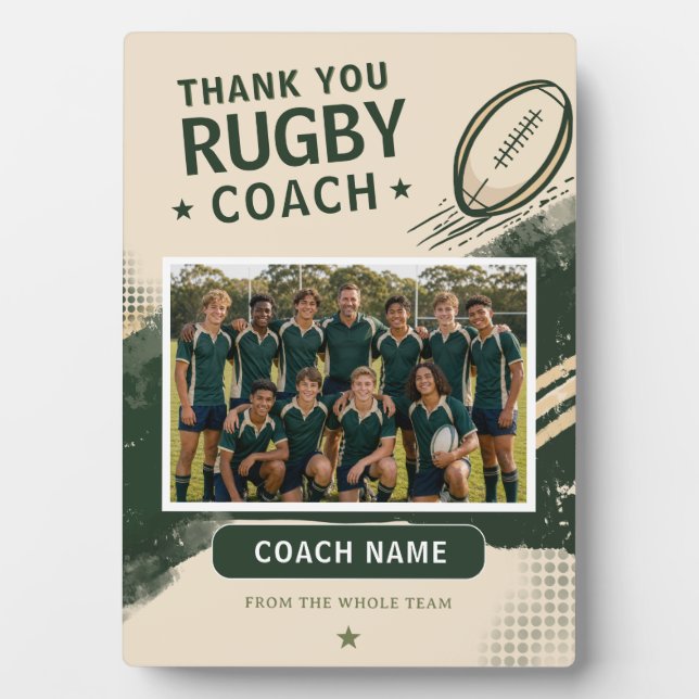 Modern Rugby Team Photo Coach Plaque (Front)
