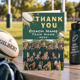 Modern Rugby Team Photo Coach Thank You Card