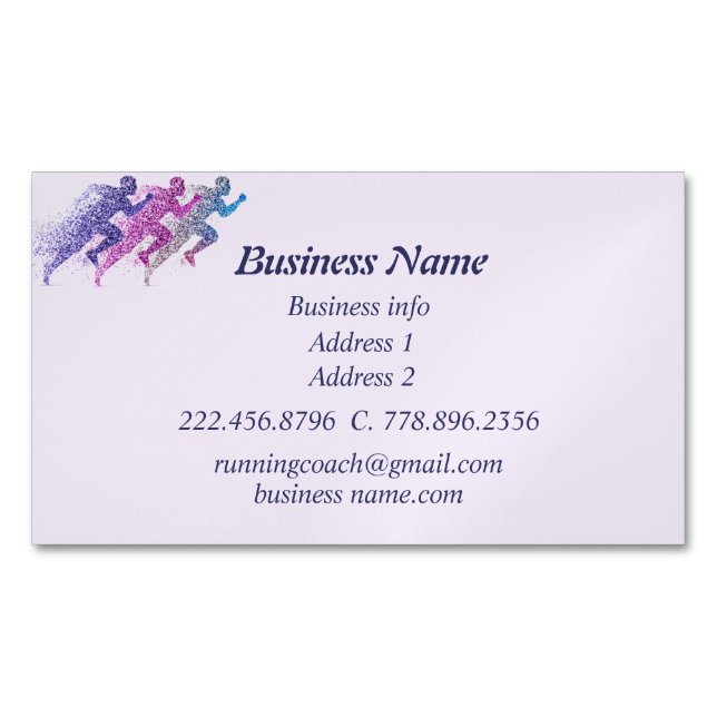 Modern Runners Personal Trainers Coach Magnetic Business Card (Front)