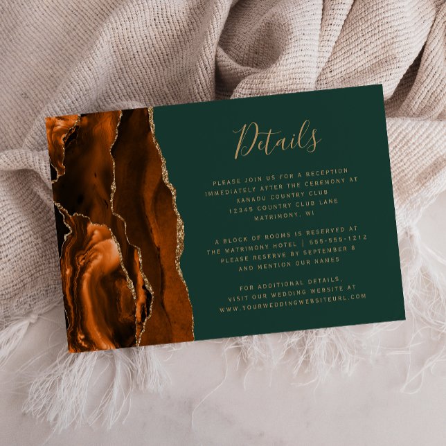 Modern Rust Agate Hunter Green Wedding Details Enclosure Card (Creator Uploaded)