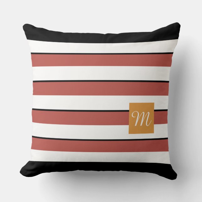 Modern Rust Black Stripes Throw Pillow (Front)