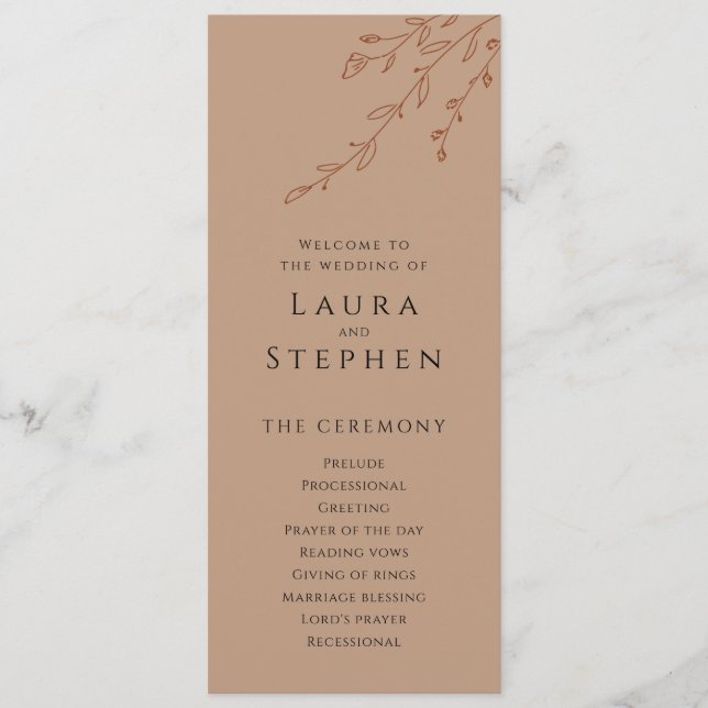 Modern Rust Botanical Wedding Programs Programme (Front)