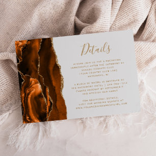 Modern Rust Gold Agate Grey Wedding Details Enclosure Card