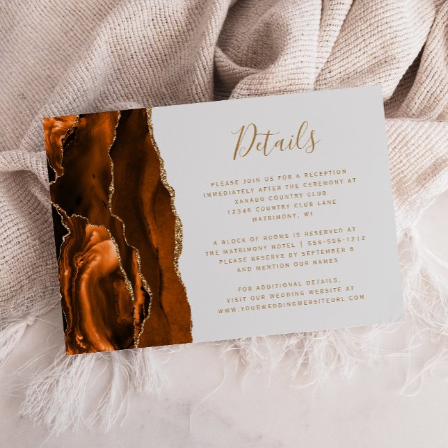 Modern Rust Gold Agate Grey Wedding Details Enclosure Card (Creator Uploaded)