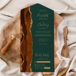 Modern Rust Gold Agate Hunter Green Wedding All In One Invitation<br><div class="desc">The left-hand edge of this elegant modern all-in-one wedding invitation and RSVP features a watercolor agate border in shades of rust and burnt orange, trimmed with faux gold glitter. The customisable text combines gold-coloured handwriting script, copperplate and italic fonts on a hunter green background. The return address appears on the...</div>