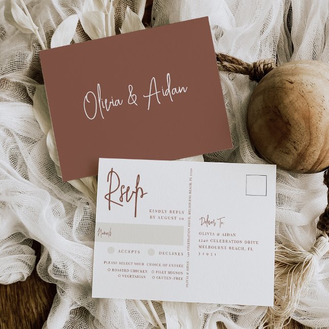 Modern Rust Handwritten Script Wedding Meal Choice Postcard (Creator Uploaded)