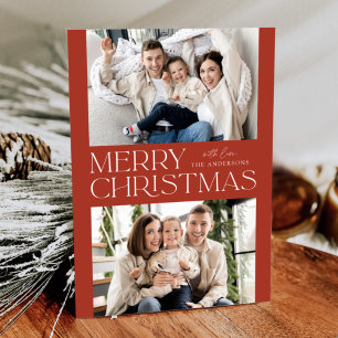 Modern Rust Merry Christmas 2 Photo Holiday Card