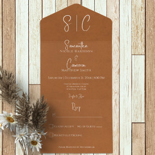 Modern Rust Minimal Monogram No Dinner All In One Invitation