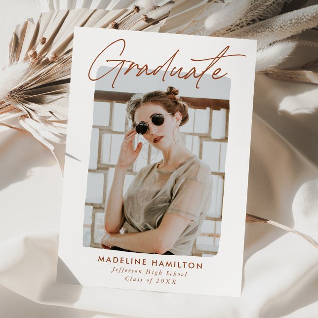 Modern Rust Signature Script Photo Graduation Announcement (Creator Uploaded)