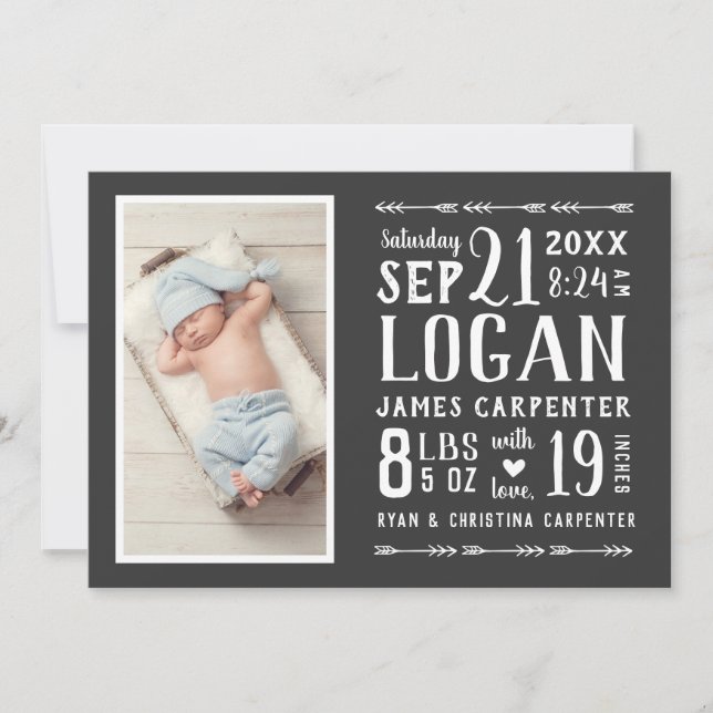 Modern Rustic 2 Photo Birth Announcement (Front)