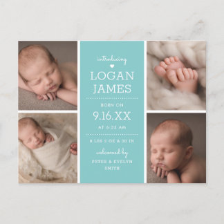 Modern Rustic 4 Photo Collage Baby Announcement