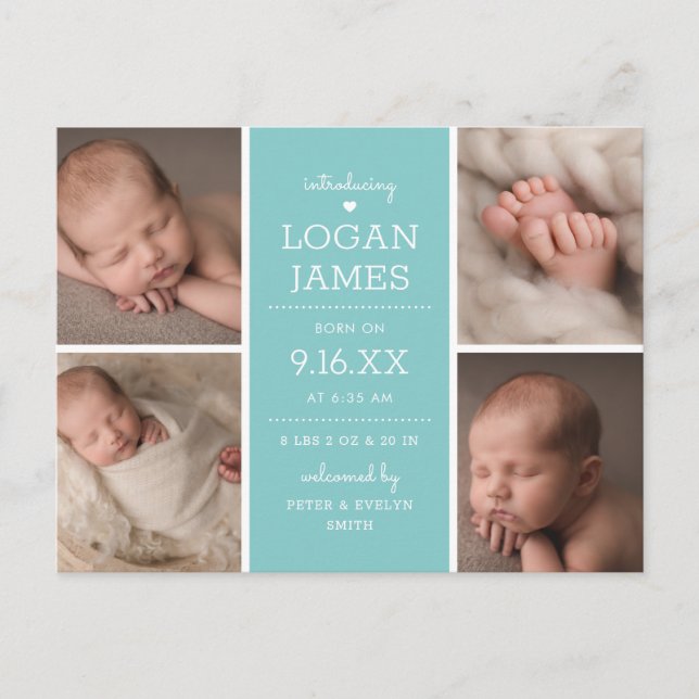 Modern Rustic 4 Photo Collage Baby Announcement (Front)