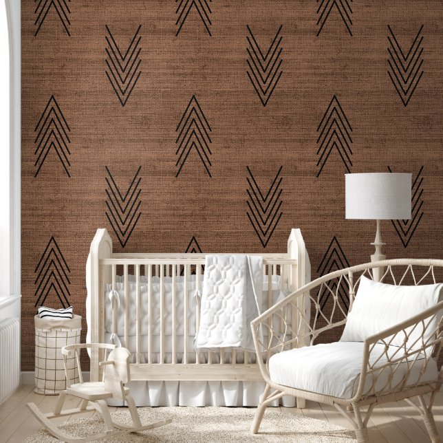 Modern Rustic African Mudcloth Brown Wallpaper (Kids)